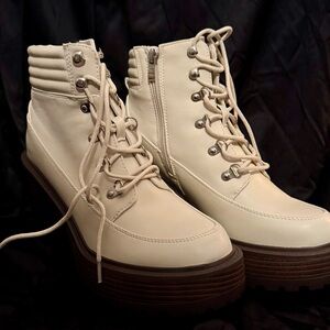 Vegan Leather Heeled Combat Boots